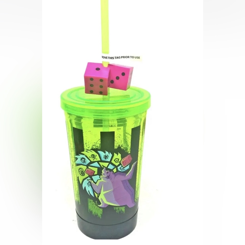 NEW Oogie boogie bash  green tumbler cup with pink dice topper cup light
